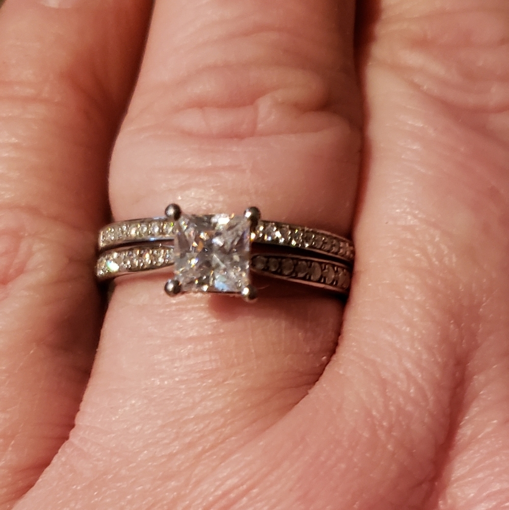 Princess cut engagement ring with wedding band